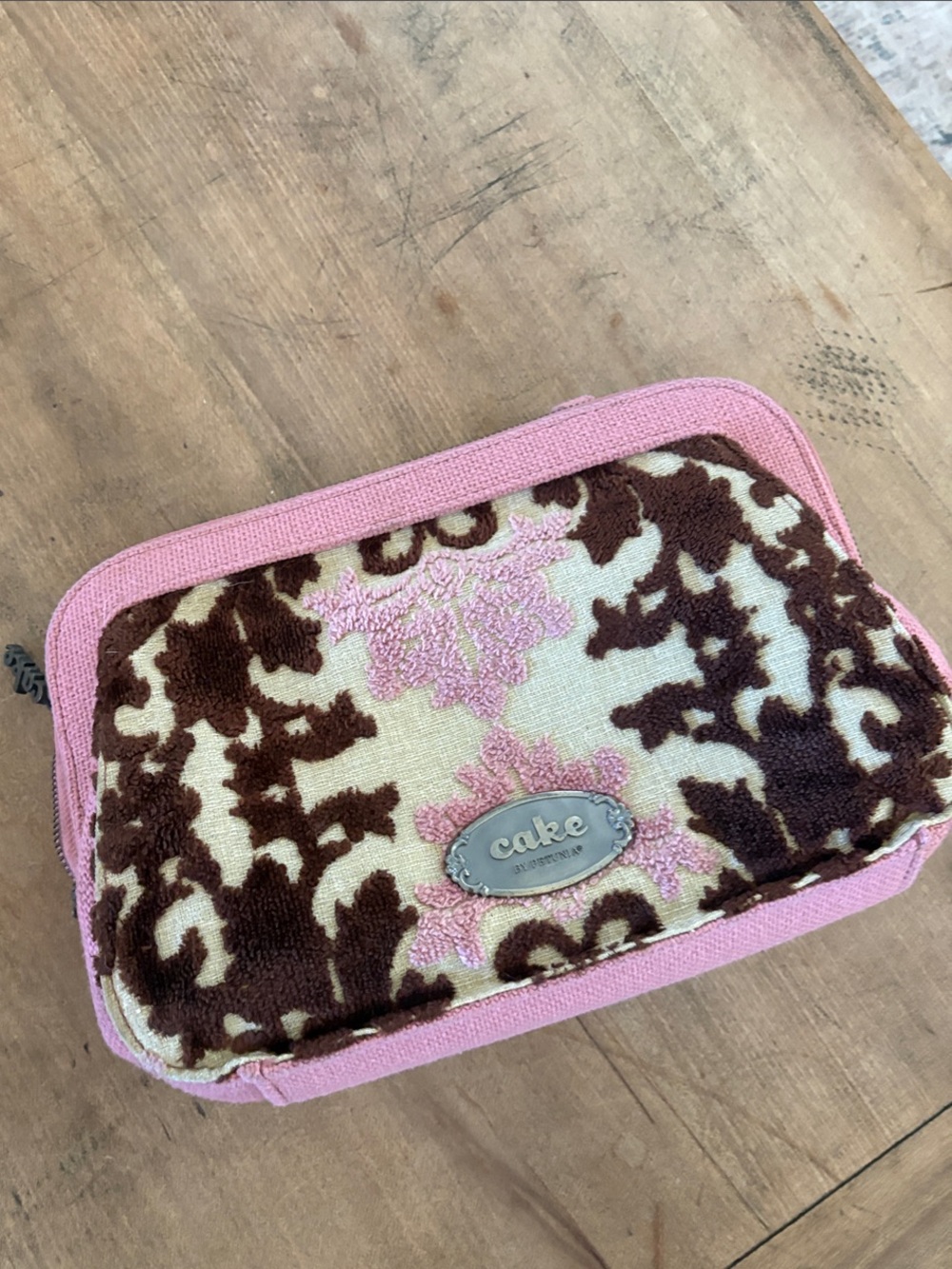 Cake Pink and Brown Damask Travel Pouch Set